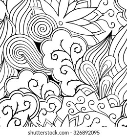 Tracery seamless calming pattern. Mehendi design. Neat even binary harmonious doodle texture. Algae sea motif. Indifferent ethnical. Ambitious bracing usable, curved doodling mehndi. Vector.