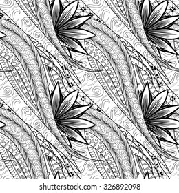 Tracery seamless calming pattern. Mehendi design. Neat even binary harmonious doodle texture. Algae sea motif. Indifferent ethnical. Ambitious bracing usable, curved doodling mehndi. Vector.