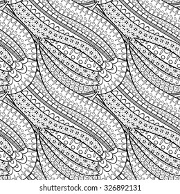 Tracery seamless calming pattern. Mehendi design. Neat even binary harmonious doodle texture. Algae sea motif. Indifferent ethnical. Ambitious bracing usable, curved doodling mehndi. Vector.