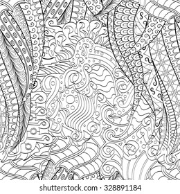 Tracery seamless calming pattern. Mehendi design. Neat even binary harmonious doodle texture. Algae sea motif. Indifferent ethnical. Ambitious bracing usable, curved doodling mehndi. Vector.