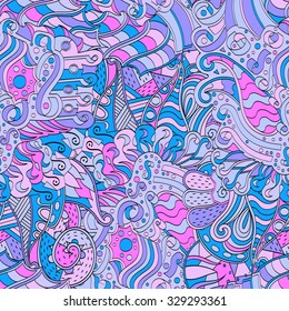 Tracery seamless calming pattern. Mehendi design. Neat even blue rose harmonious doodle texture. Algae sea motif. Indifferent discreet. Ambitious bracing usable, curved doodling mehndi. Vector.