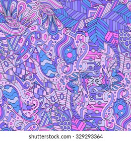 Tracery seamless calming pattern. Mehendi design. Neat even blue rose harmonious doodle texture. Algae sea motif. Indifferent discreet. Ambitious bracing usable, curved doodling mehndi. Vector.