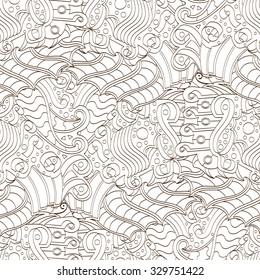 Tracery seamless calming pattern. Mehendi design. Neat even binary harmonious doodle texture. Algae sea motif. Indifferent ethnical. Ambitious bracing usable, curved doodling mehndi. Vector.