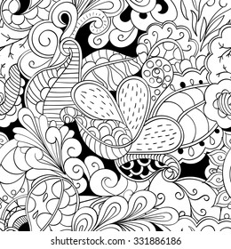 Tracery seamless calming pattern. Mehendi design. Neat even binary harmonious doodle texture. Algae sea motif. Indifferent ethnical. Ambitious bracing usable, curved doodling mehndi. Vector.