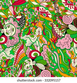 Tracery seamless calming pattern. Mehendi design. Neat even colorful harmonious doodle texture. Algae sea motif. Indifferent discreet. Ambitious bracing usable, curved doodling mehndi. Vector.
