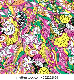 Tracery seamless calming pattern. Mehendi design. Neat even colorful harmonious doodle texture. Algae sea motif. Indifferent discreet. Ambitious bracing usable, curved doodling mehndi. Vector.