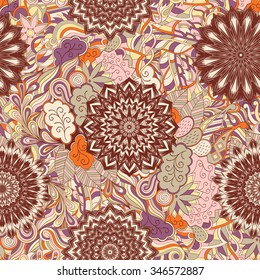 Tracery seamless calming pattern. Mehendi design. Neat even colorful harmonious doodle texture. Algae sea motif. Indifferent discreet. Ambitious bracing usable, curved doodling mehndi. Vector.