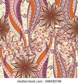 Tracery seamless calming pattern. Mehendi design. Neat even colorful harmonious doodle texture. Algae sea motif. Indifferent discreet. Ambitious bracing usable, curved doodling mehndi. Vector.