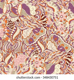Tracery seamless calming pattern. Mehendi design. Neat even colorful harmonious doodle texture. Algae sea motif. Indifferent discreet. Ambitious bracing usable, curved doodling mehndi. Vector.