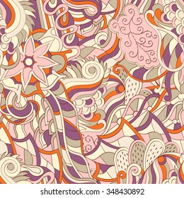 Tracery seamless calming pattern. Mehendi design. Neat even colorful harmonious doodle texture. Algae sea motif. Indifferent discreet. Ambitious bracing usable, curved doodling mehndi. Vector.