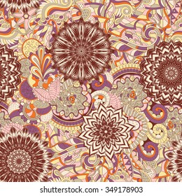 Tracery seamless calming pattern. Mehendi design. Neat even colorful harmonious doodle texture. Algae sea motif. Indifferent discreet. Ambitious bracing usable, curved doodling mehndi. Vector.