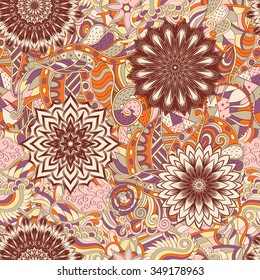 Tracery seamless calming pattern. Mehendi design. Neat even colorful harmonious doodle texture. Algae sea motif. Indifferent discreet. Ambitious bracing usable, curved doodling mehndi. Vector.