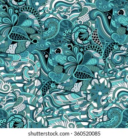 Tracery seamless calming pattern. Mehendi design. Neat even colorful harmonious doodle texture. Algae sea motif. Indifferent discreet. Ambitious bracing usable, curved doodling mehndi. Vector.