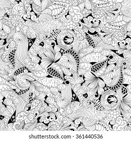 Tracery seamless calming pattern. Mehendi design. Neat even binary harmonious doodle texture. Algae sea motif. Indifferent discreet. Ambitious bracing usable, curved doodling mehndi. Vector.