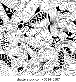 Tracery seamless calming pattern. Mehendi design. Neat even binary harmonious doodle texture. Algae sea motif. Indifferent discreet. Ambitious bracing usable, curved doodling mehndi. Vector.