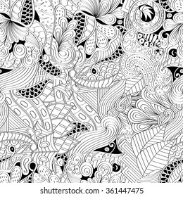 Tracery seamless calming pattern. Mehendi design. Neat even binary harmonious doodle texture. Algae sea motif. Indifferent discreet. Ambitious bracing usable, curved doodling mehndi. Vector.