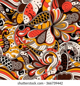 Tracery seamless calming pattern. Mehendi design. Neat even colorful harmonious doodle texture. Algae sea motif. Vector.
