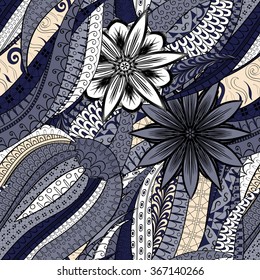 Tracery seamless calming pattern. Mehendi design. Neat even colorful harmonious doodle texture. Algae sea motif. Indifferent discreet. Ambitious bracing usable, curved doodling mehndi. Vector.