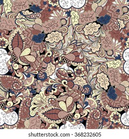 Tracery seamless calming pattern. Mehendi design. Neat even colorful harmonious doodle texture. Algae sea motif. Indifferent discreet. Ambitious bracing usable, curved doodling mehndi. Vector.