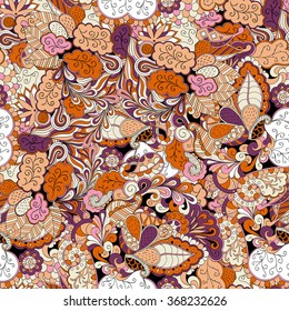 Tracery seamless calming pattern. Mehendi design. Neat even colorful harmonious doodle texture. Algae sea motif. Indifferent discreet. Ambitious bracing usable, curved doodling mehndi. Vector.