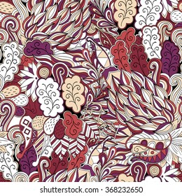 Tracery seamless calming pattern. Mehendi design. Neat even colorful harmonious doodle texture. Algae sea motif. Indifferent discreet. Ambitious bracing usable, curved doodling mehndi. Vector.