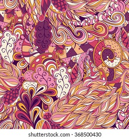 Tracery seamless calming pattern. Mehendi design. Neat even colorful harmonious doodle texture. Algae sea motif. Indifferent discreet. Ambitious bracing usable, curved doodling mehndi. Vector.