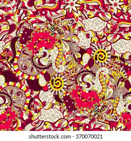 Tracery seamless calming pattern. Mehendi design. Neat even colorful harmonious doodle texture. Algae sea motif. Indifferent discreet. Ambitious bracing usable, curved doodling mehndi. Vector.