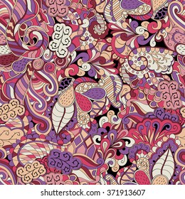 Tracery seamless calming pattern. Mehendi design. Neat even colorful harmonious doodle texture. Algae sea motif. Indifferent discreet. Ambitious bracing usable, curved doodling mehndi. Vector.
