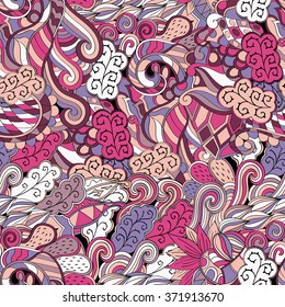 Tracery seamless calming pattern. Mehendi design. Neat even colorful harmonious doodle texture. Algae sea motif. Indifferent discreet. Ambitious bracing usable, curved doodling mehndi. Vector.
