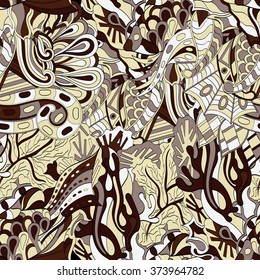 Tracery seamless calming pattern. Mehendi design. Neat even colorful harmonious doodle texture. Algae sea motif. Indifferent discreet. Ambitious bracing usable, curved doodling mehndi. Vector.