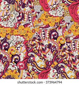 Tracery seamless calming pattern. Mehendi design. Neat even colorful harmonious doodle texture. Algae sea motif. Indifferent discreet. Ambitious bracing usable, curved doodling mehndi. Vector.