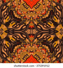 Tracery seamless calming pattern. Mehendi design. Neat even colorful harmonious doodle texture. Algae sea motif. Indifferent discreet. Ambitious bracing usable, curved doodling mehndi. Vector.
