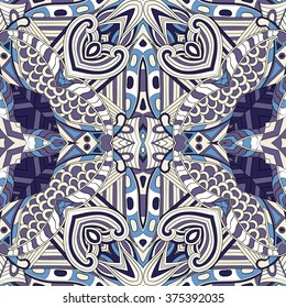 Tracery seamless calming pattern. Mehendi design. Neat even colorful harmonious doodle texture. Algae sea motif. Ambitious bracing usable, curved doodling mehndi. Vector.