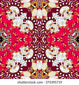 Tracery seamless calming pattern. Mehendi design. Neat even colorful harmonious doodle texture. Algae sea motif. Ambitious bracing usable, curved doodling mehndi. Vector.