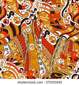 Tracery seamless calming pattern. Mehendi design. Neat even colorful harmonious doodle texture. Algae sea motif.   Ambitious bracing usable, curved doodling mehndi. Vector.