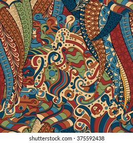 Tracery seamless calming pattern. Mehendi design. Neat even colorful harmonious doodle texture. Algae sea motif.Ambitious bracing usable, curved doodling mehndi. Vector.
