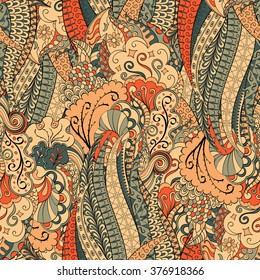 Tracery seamless calming pattern. Mehendi design. Neat even colorful harmonious doodle texture. Algae sea motif. Indifferent discreet. Ambitious bracing usable, curved doodling mehndi. Vector.