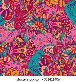 Tracery seamless calming pattern. Mehendi design. Neat even colorful harmonious doodle texture. Algae sea motif. Indifferent discreet. Ambitious bracing usable, curved doodling mehndi. Vector.