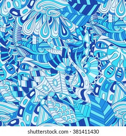 Tracery seamless calming pattern. Mehendi design. Neat even colorful harmonious doodle texture. Algae sea motif. Indifferent discreet. Ambitious bracing usable, curved doodling mehndi. Vector.
