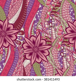 Tracery seamless calming pattern. Mehendi design. Neat even colorful harmonious doodle texture. Algae sea motif. Indifferent discreet. Ambitious bracing usable, curved doodling mehndi. Vector.