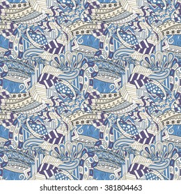Tracery seamless calming pattern. Mehendi design. Neat even colorful harmonious doodle texture. Algae sea motif. Indifferent discreet. Ambitious bracing usable, curved doodling mehndi. Vector.