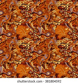 Tracery seamless calming pattern. Mehendi design. Neat even colorful harmonious doodle texture. Algae sea motif. Indifferent discreet. Ambitious bracing usable, curved doodling mehndi. Vector.