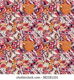 Tracery seamless calming pattern. Mehendi design. Neat even colorful harmonious doodle texture. Algae sea motif. Indifferent discreet. Ambitious bracing usable, curved doodling mehndi. Vector.