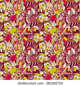 Tracery seamless calming pattern. Mehendi design. Neat even colorful harmonious doodle texture. Algae sea motif. Indifferent discreet. Ambitious bracing usable, curved doodling mehndi. Vector.