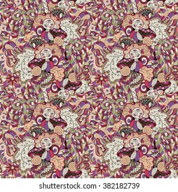 Tracery seamless calming pattern. Mehendi design. Neat even colorful harmonious doodle texture. Algae sea motif. Indifferent discreet. Ambitious bracing usable, curved doodling mehndi. Vector.