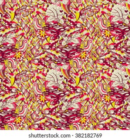Tracery seamless calming pattern. Mehendi design. Neat even colorful harmonious doodle texture. Algae sea motif. Indifferent discreet. Ambitious bracing usable, curved doodling mehndi. Vector.