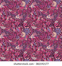 Tracery seamless calming pattern. Mehendi design. Neat even colorful harmonious doodle texture. Algae sea motif. Indifferent discreet. Ambitious bracing usable, curved doodling mehndi. Vector.