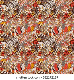 Tracery seamless calming pattern. Mehendi design. Neat even colorful harmonious doodle texture. Algae sea motif. Indifferent discreet. Ambitious bracing usable, curved doodling mehndi. Vector.
