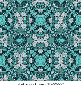 Tracery seamless calming pattern. Mehendi design. Neat even colorful harmonious doodle texture. Algae sea motif. Indifferent discreet. Ambitious bracing usable, curved doodling mehndi. Vector.