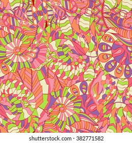 Tracery seamless calming pattern. Mehendi design. Neat even colorful harmonious doodle texture. Algae sea motif. Indifferent discreet. Ambitious bracing usable, curved doodling mehndi. Vector.
